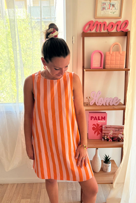 Robe rayée rose et orange
