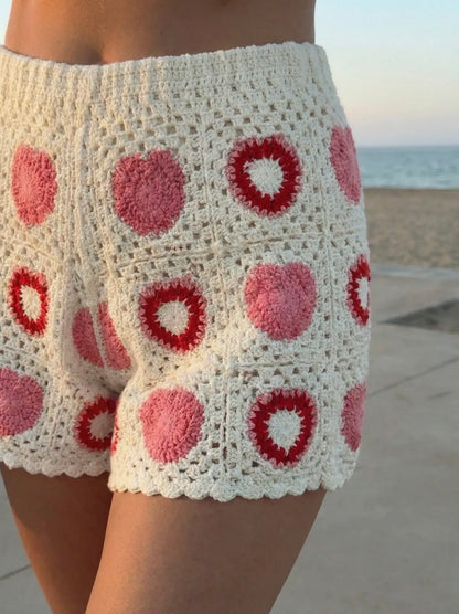 ❤️ Short en Macramé "Cœur Passion" – Rose & Rouge