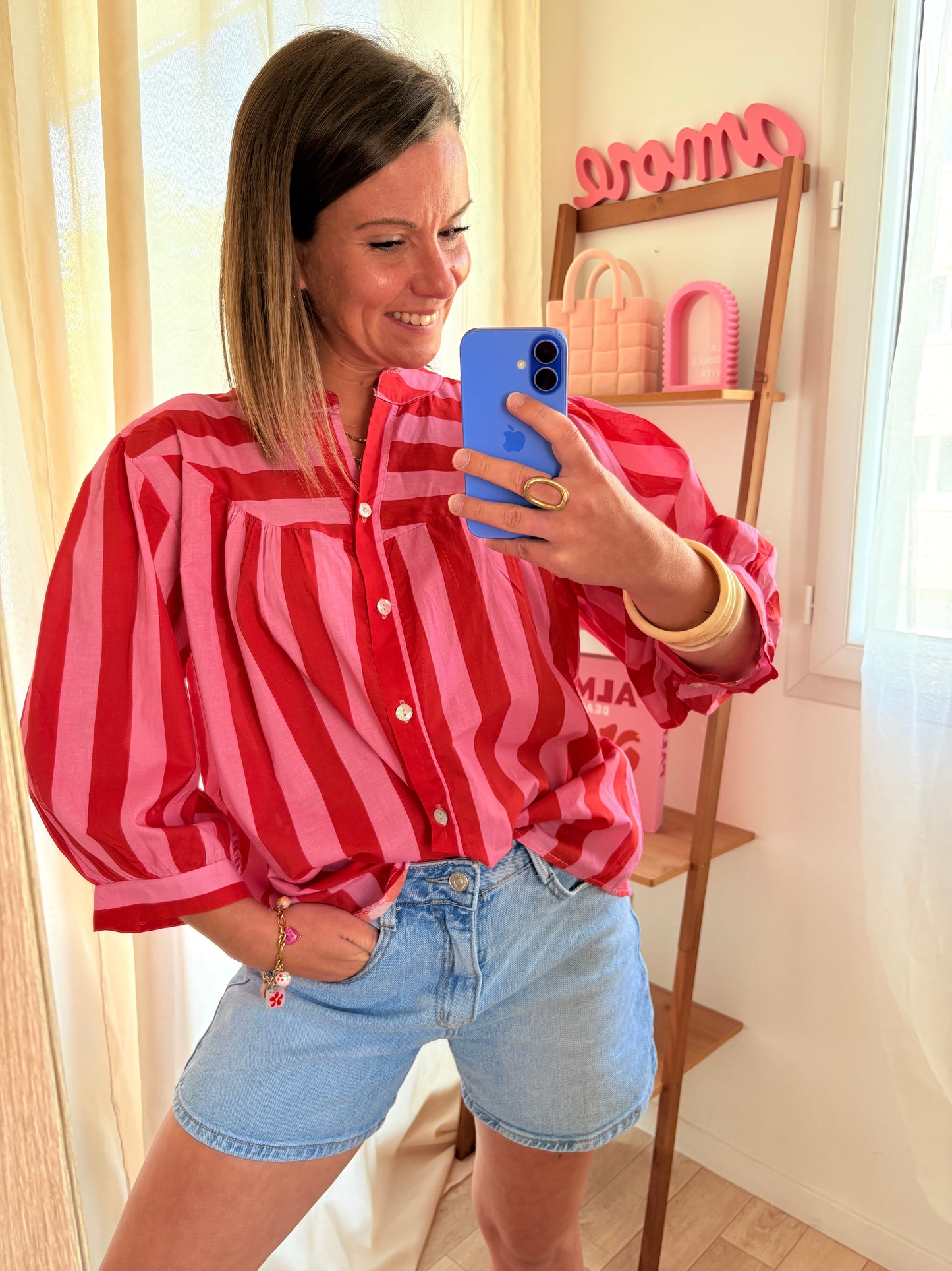 Chemise Légère & Fluide – Rayures Rouge & Rose