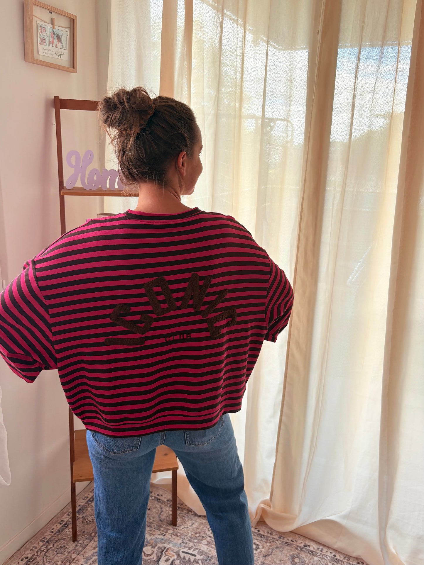 Le Sweat-shirt Marinière Manche Longue Iconic Club – Rose Fuchsia & Marron