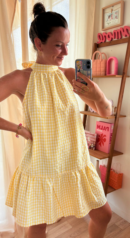☀️ Robe Dos Nu Vichy Jaune