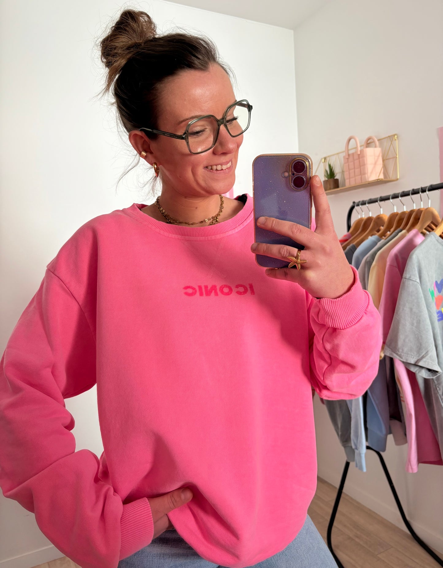 Pull Oversize Rose Fluo "ICONIC" – Coupe Loose Taille Unique (du 34 au 42)