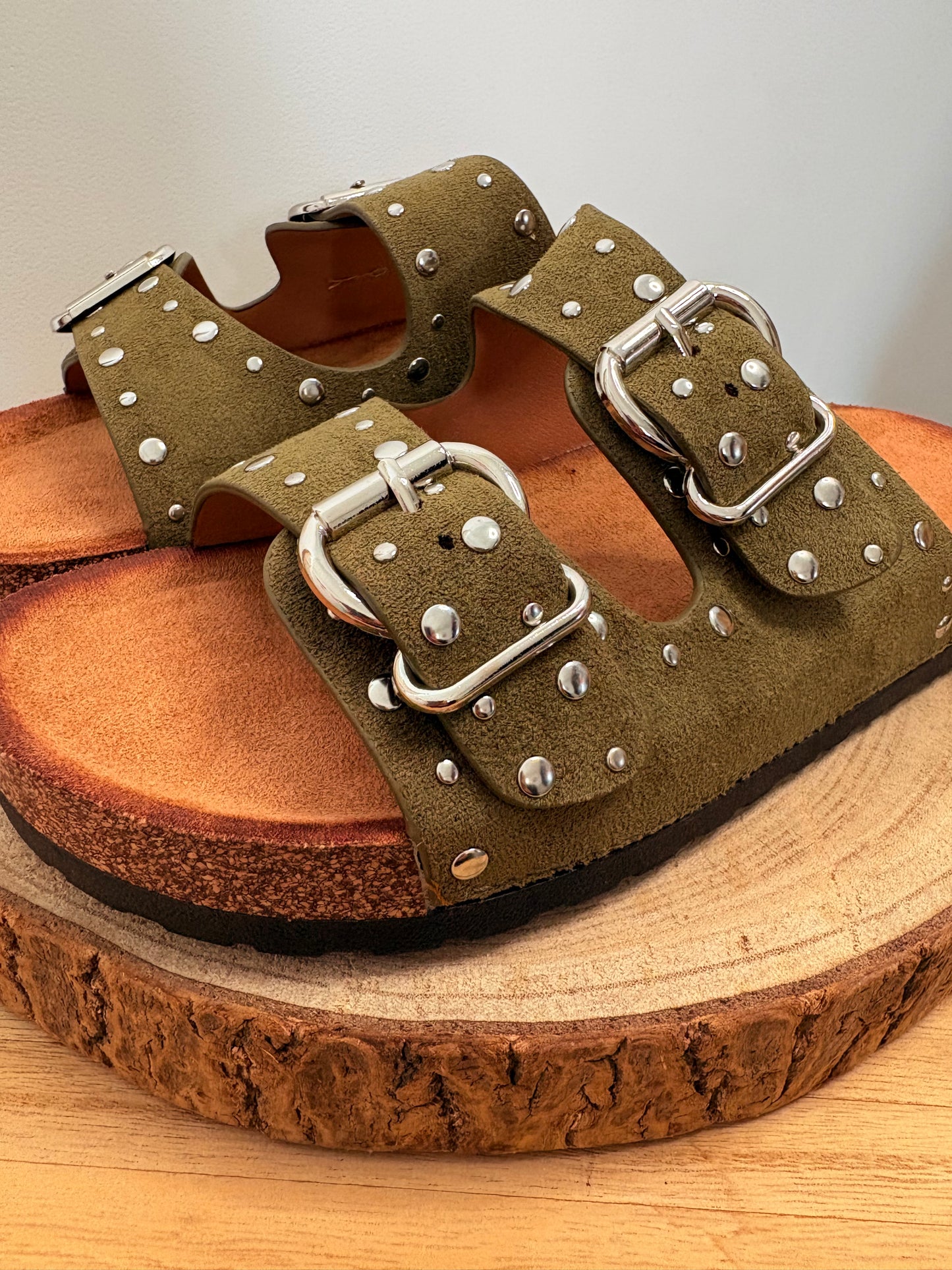 Mules à double bride kaki