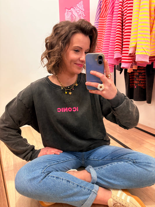 Pull Oversize Gris Anthracite 100% Coton "ICONIC" – Coupe Loose Taille Unique (34 au 42)