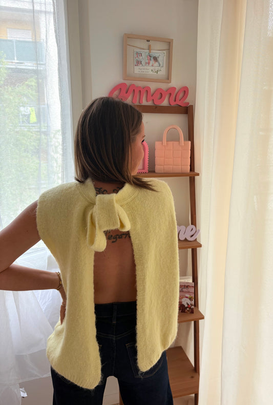 Pull Sans Manches Jaune dos Nu – Encolure à Nouer