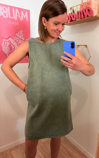 Robe Denim Kaki & Décolleté dans le Dos
