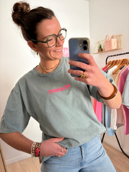 T-shirt Oversize Gris 100% Coton "ICONIC" – Taille Unique (34 au petit 42)