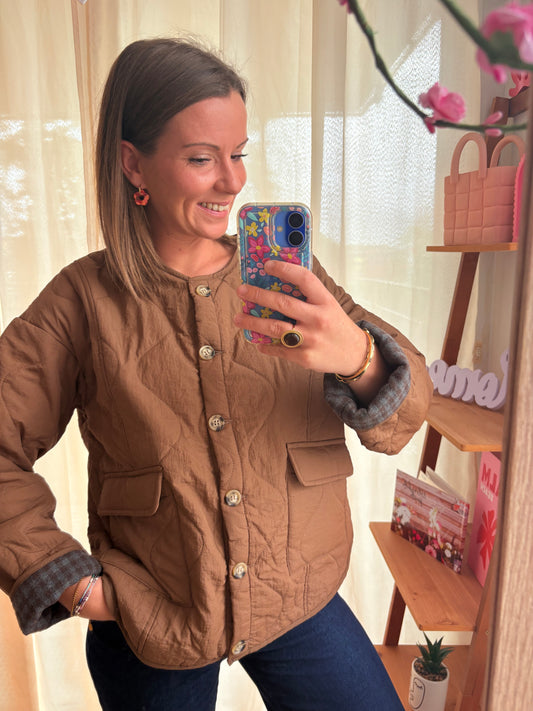 Veste Automnale Camel à Revers Vichy