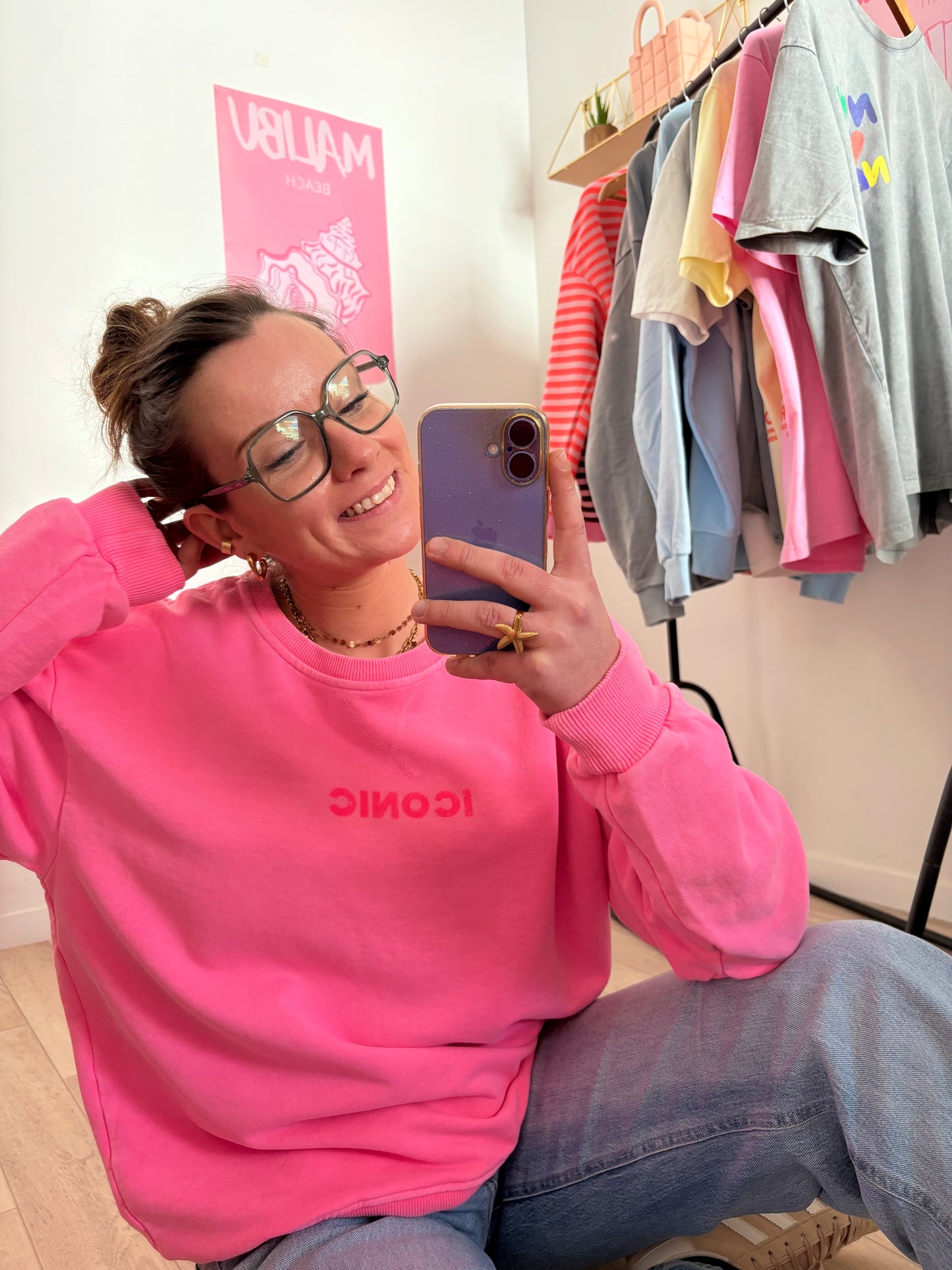 Pull Oversize Rose Fluo "ICONIC" – Coupe Loose Taille Unique (du 34 au 42)