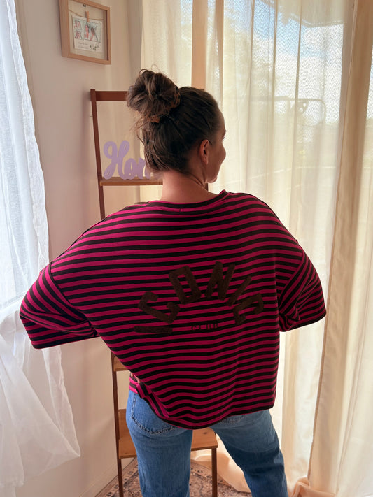 La Marinière Oversize Iconic Club – Rose Fuchsia & Marron