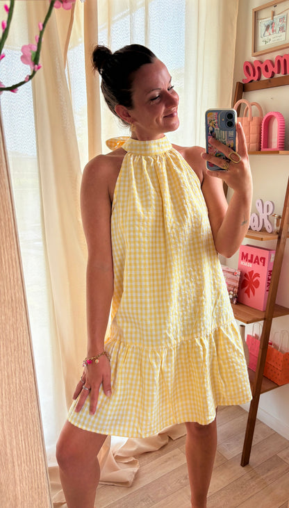 ☀️ Robe Dos Nu Vichy Jaune