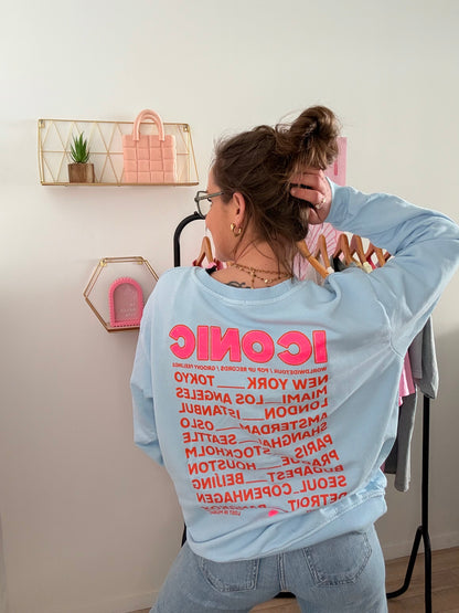 Pull Oversize Bleu Ciel 100% Coton "ICONIC" – Taille Unique (34 au 42)