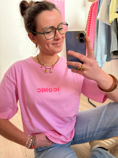 T-shirt Oversize Rose 100% Coton "ICONIC" – Coupe Loose Taille Unique (34 au petit 42)