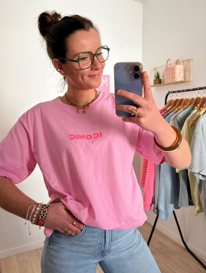 T-shirt Oversize Rose 100% Coton "ICONIC" – Coupe Loose Taille Unique (34 au petit 42)