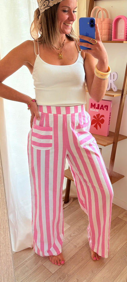 Pantalon rayé rose