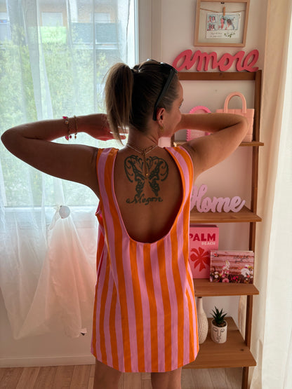 Robe a rayures rose et orange