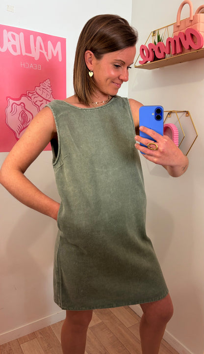 Robe Denim Kaki & Décolleté dans le Dos