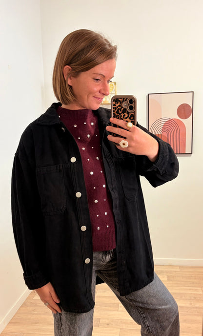 Veste en Jean Noir – Coupe Oversize Tendance 100% Coton