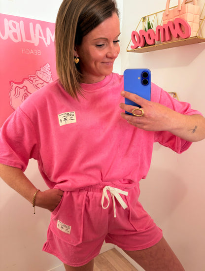 Ensemble "Marshmallow" – Short & T-shirt en Éponge Rose