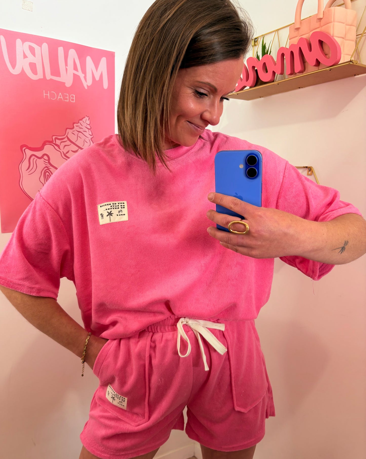 Ensemble "Marshmallow" – Short & T-shirt en Éponge Rose