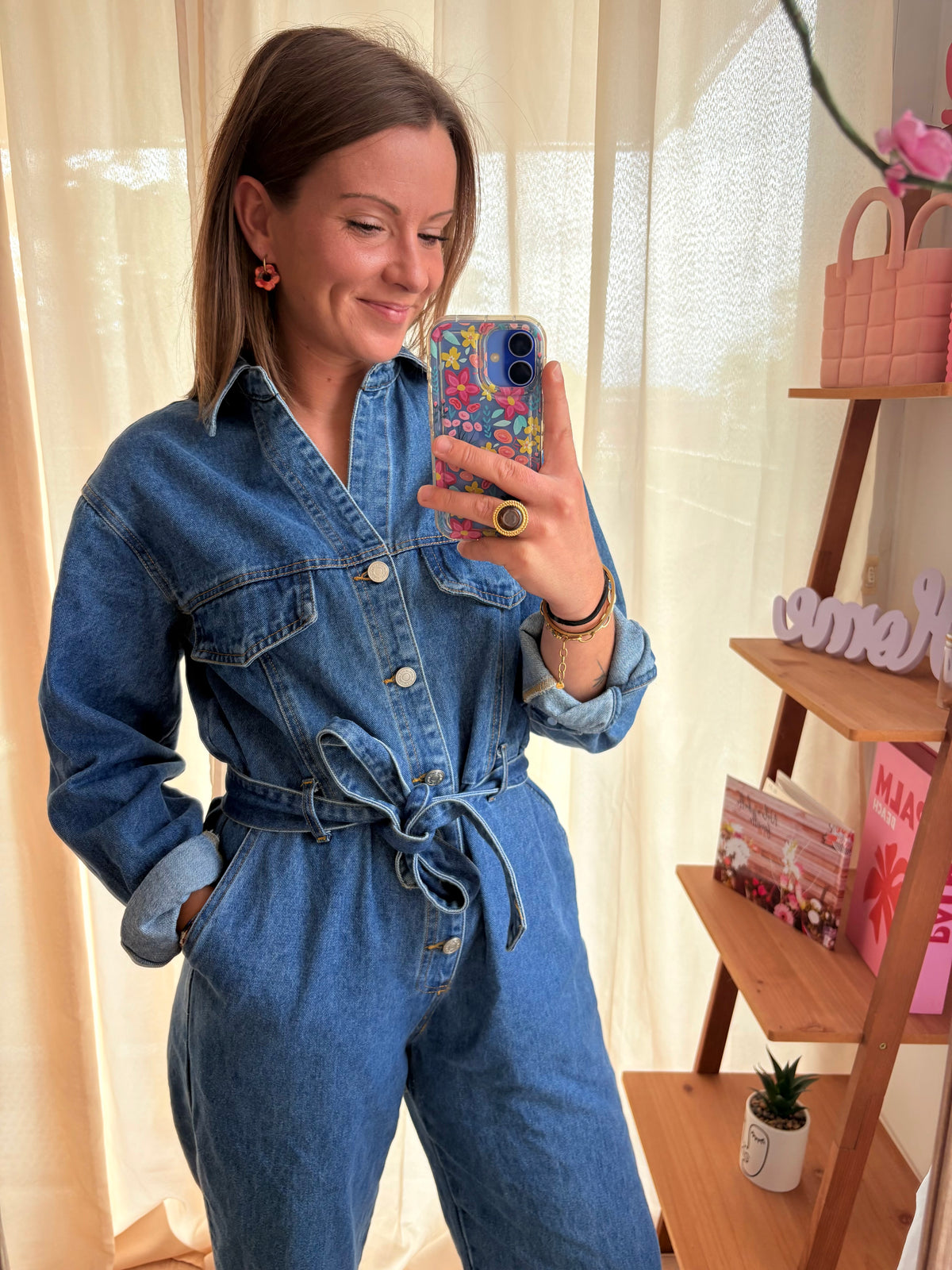 Combinaison en Jean Ceinturée Manches Longues – Coupe Barrel & 100% Coton