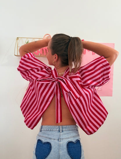 Blouse Dos Nu à Rayures – Rose & Rouge