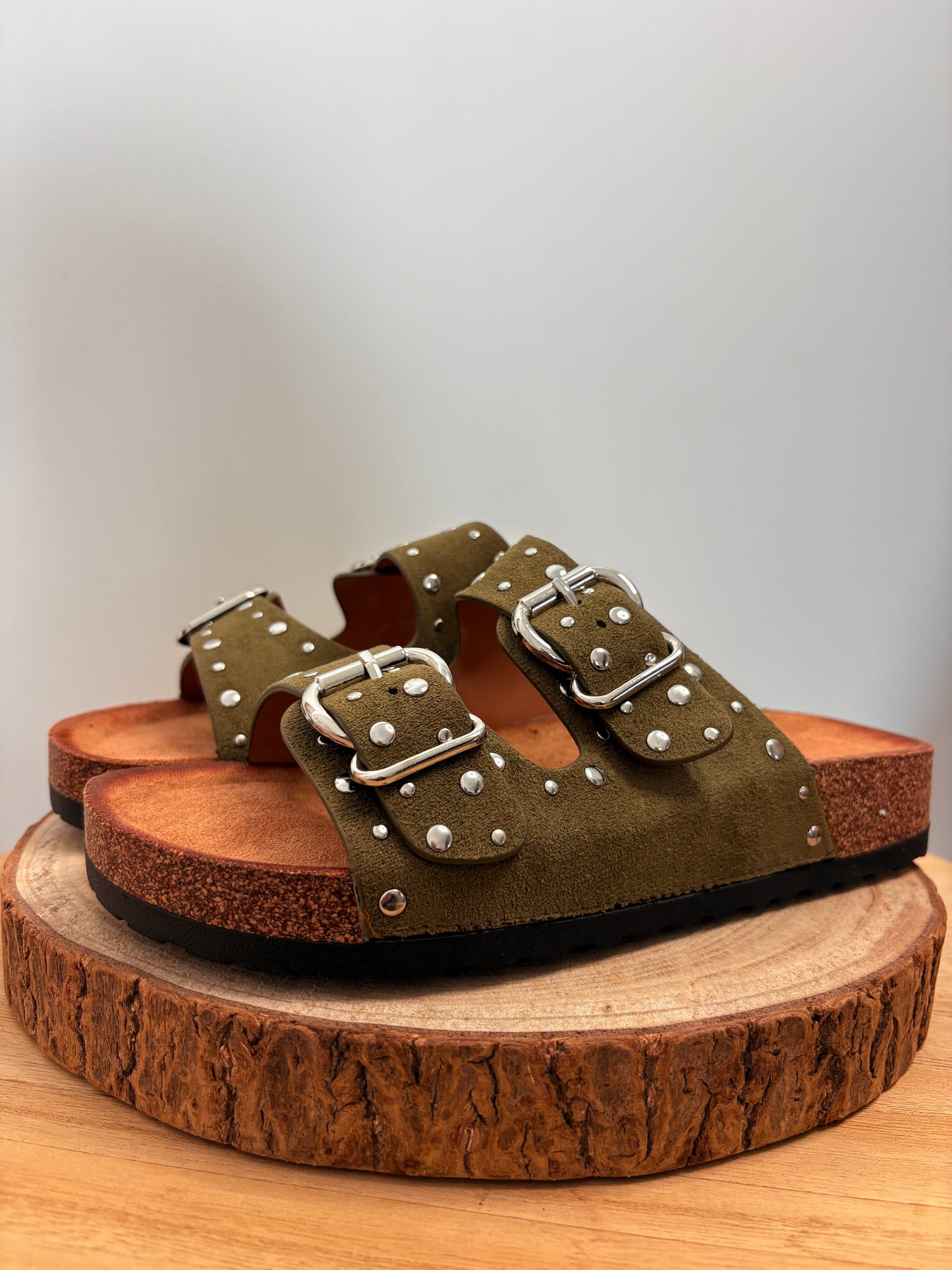 Mules à double bride kaki