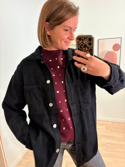 Veste en Jean Noir – Coupe Oversize Tendance 100% Coton