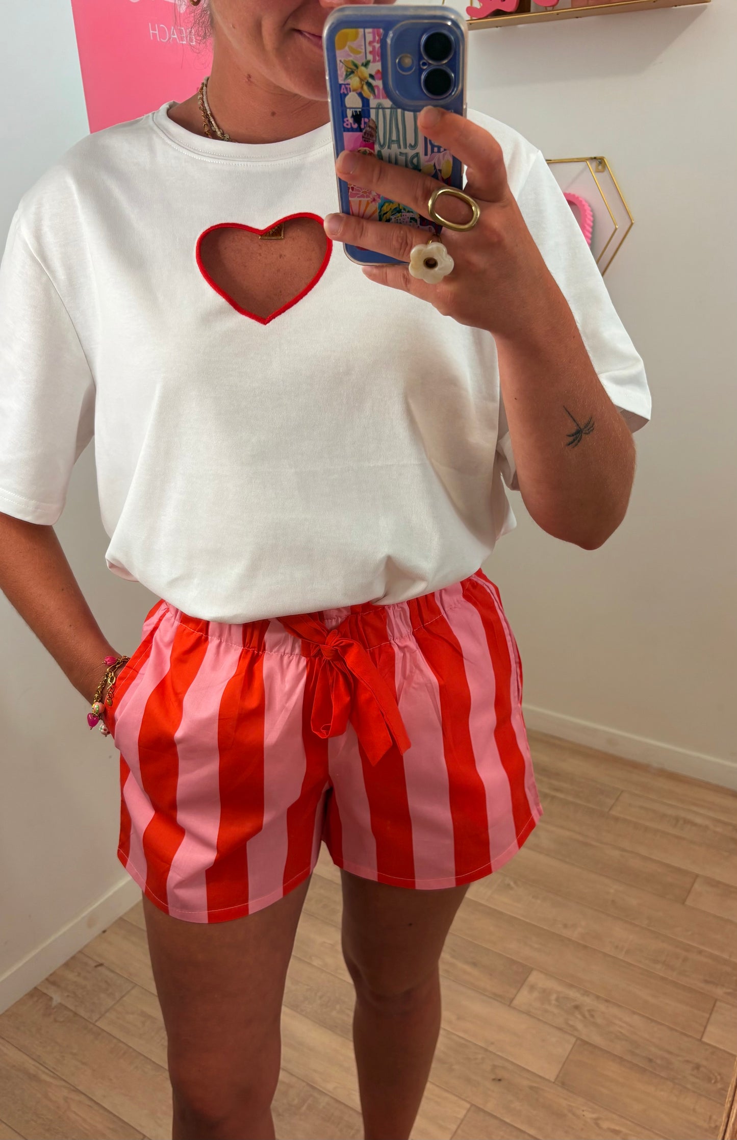 Short à Rayures avec Nœud à la Taille – Rose & Rouge