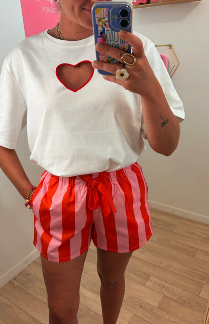 Short à Rayures avec Nœud à la Taille – Rose & Rouge
