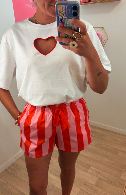 Short à Rayures avec Nœud à la Taille – Rose & Rouge