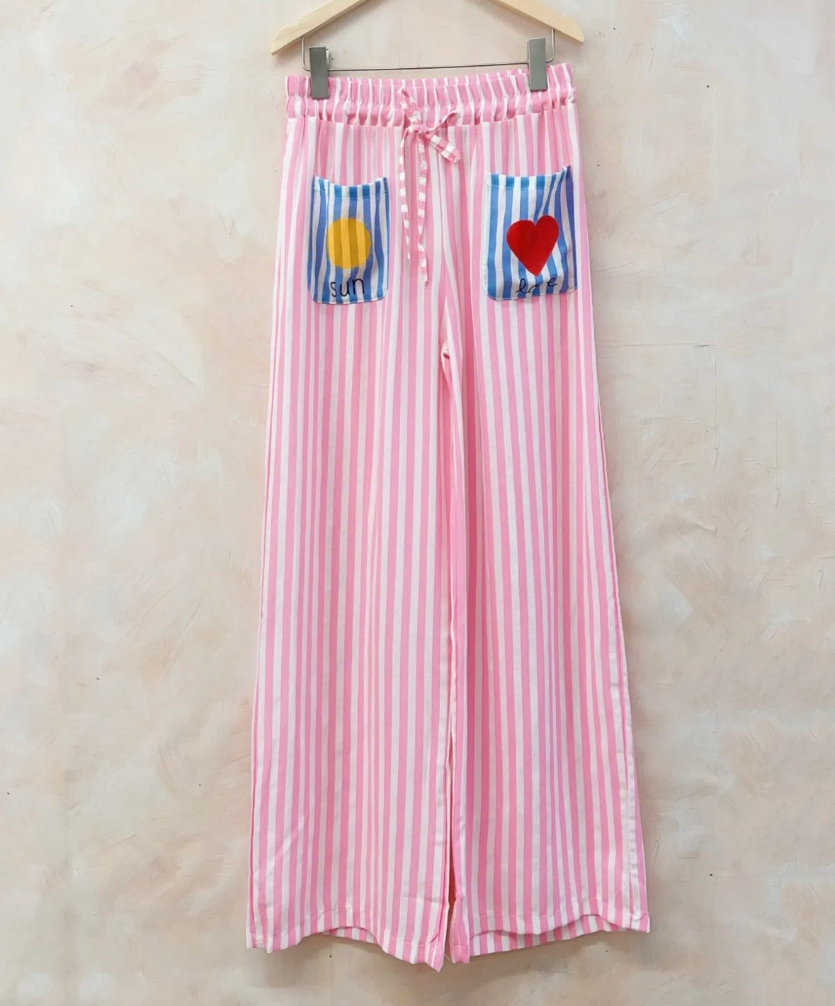 ☀️ Pantalon "Solaire" – Rayures Rose & Blanc