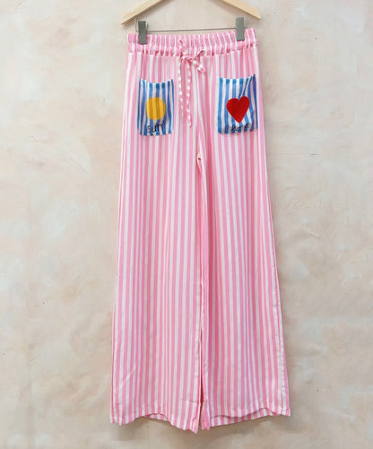 ☀️ Pantalon "Solaire" – Rayures Rose & Blanc