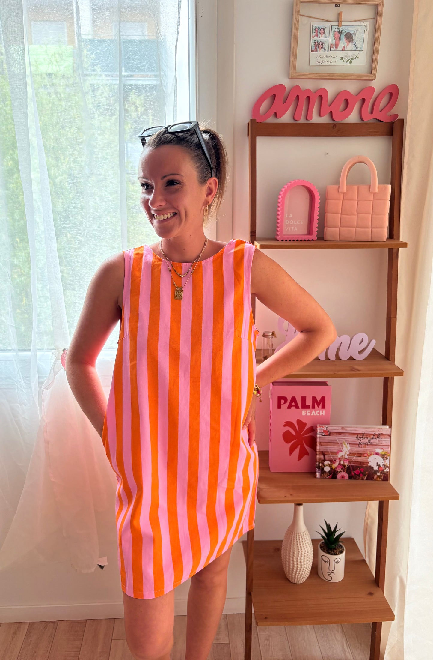 Robe a rayures rose et orange