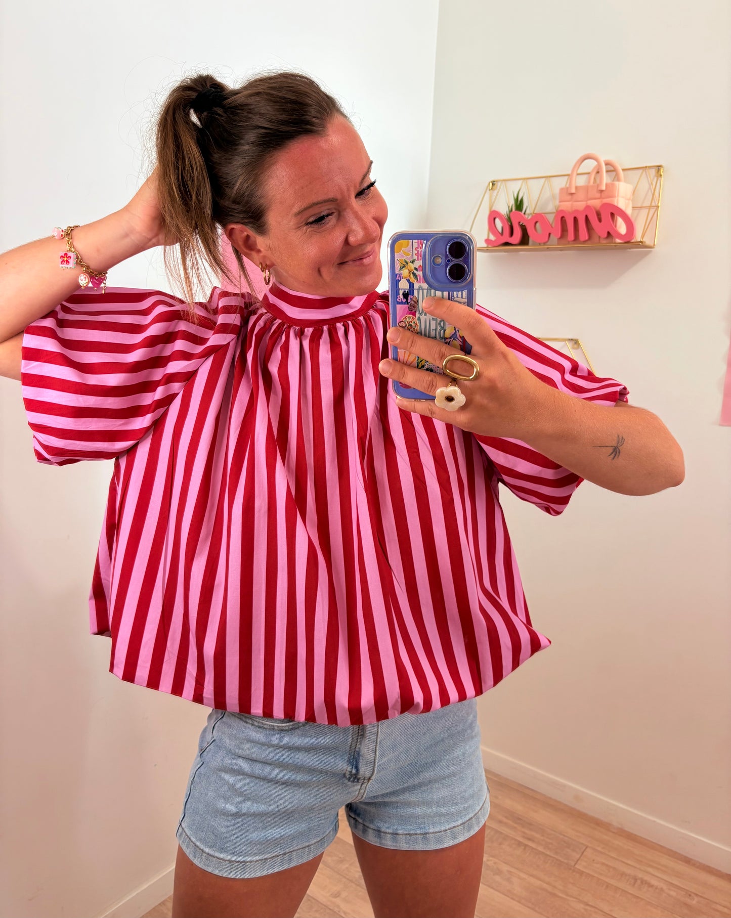 Blouse Dos Nu à Rayures – Rose & Rouge