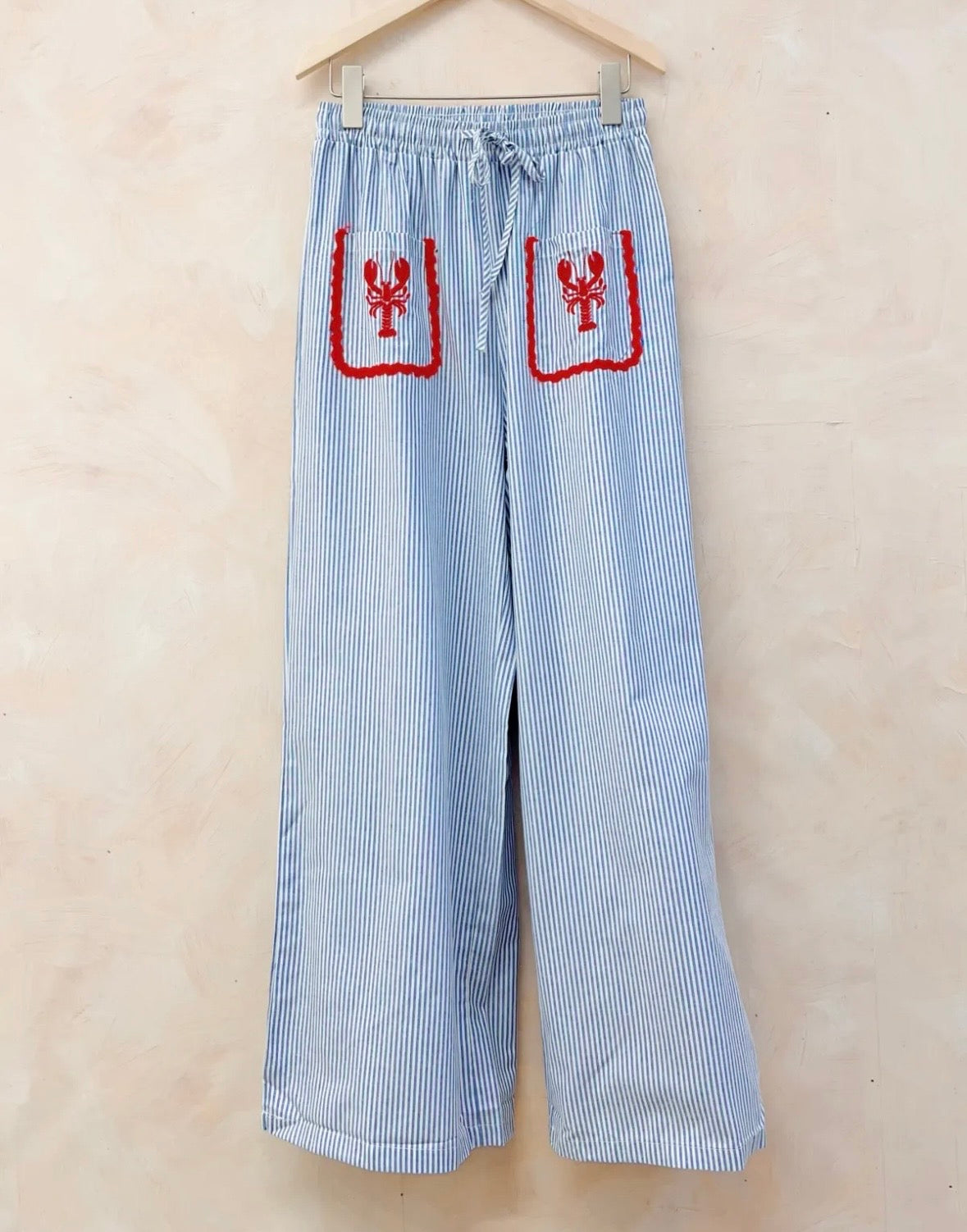 🦞 Pantalon "Riviera" – Rayures & Homard
