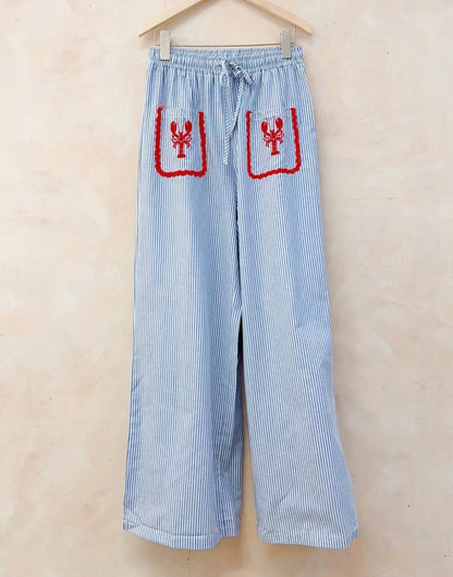 🦞 Pantalon "Riviera" – Rayures & Homard
