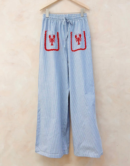 🦞 Pantalon "Riviera" – Rayures & Homard