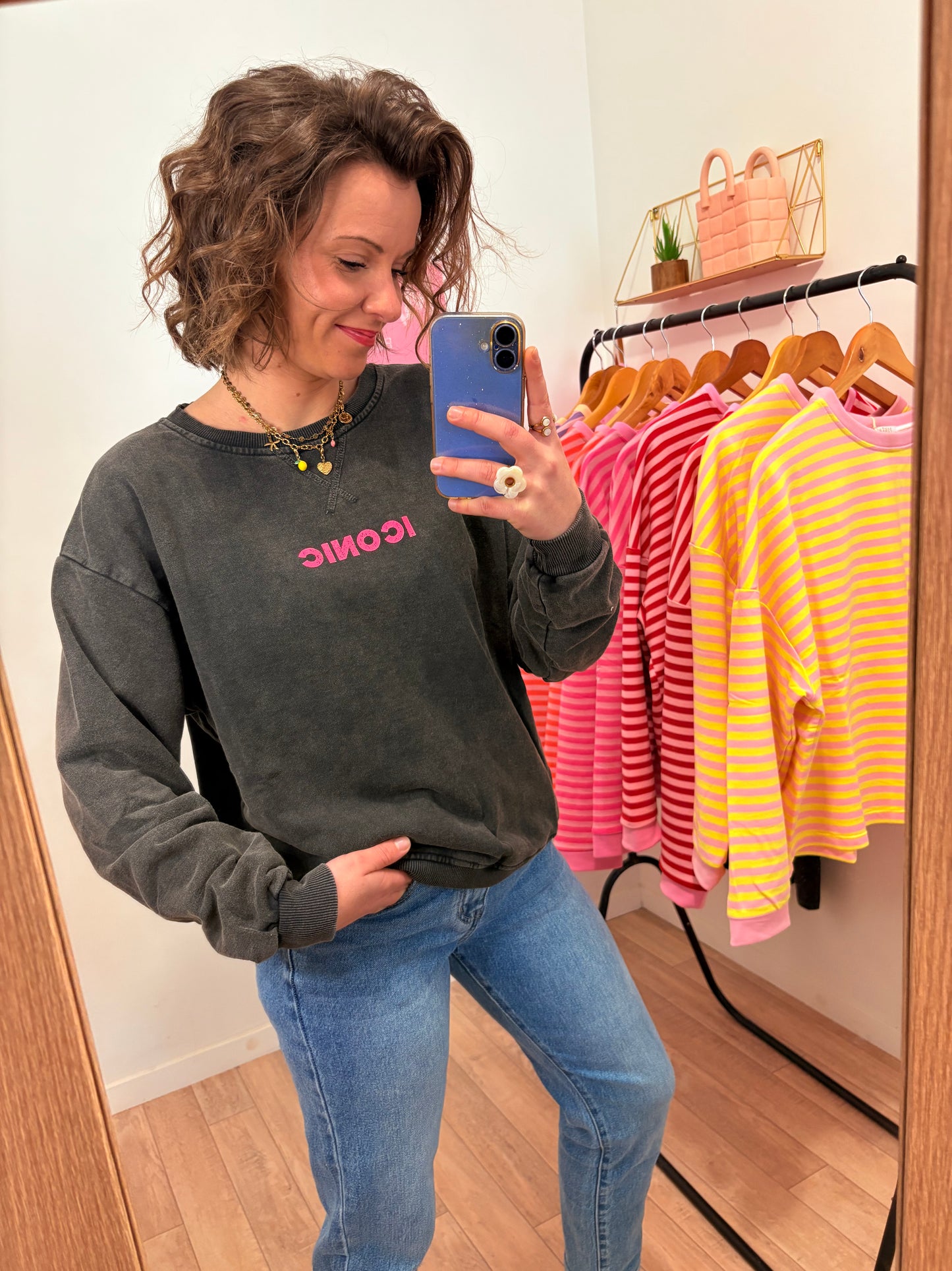 Pull Oversize Gris Anthracite 100% Coton "ICONIC" – Coupe Loose Taille Unique (34 au 42)