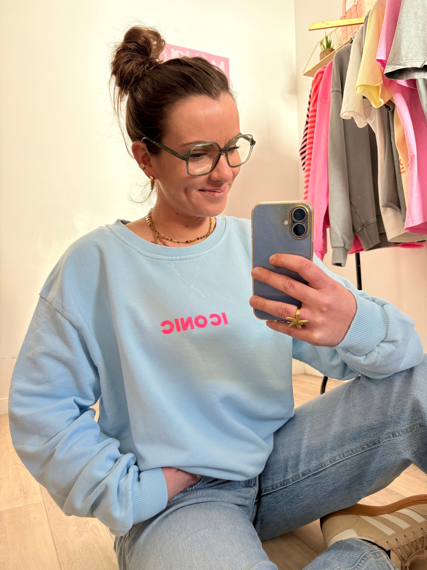 Pull Oversize Bleu Ciel 100% Coton "ICONIC" – Taille Unique (34 au 42)