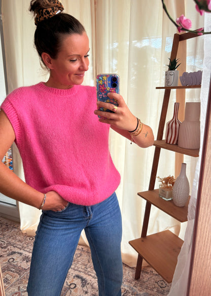 Le Pull Sans Manches Kid Mohair – Rose