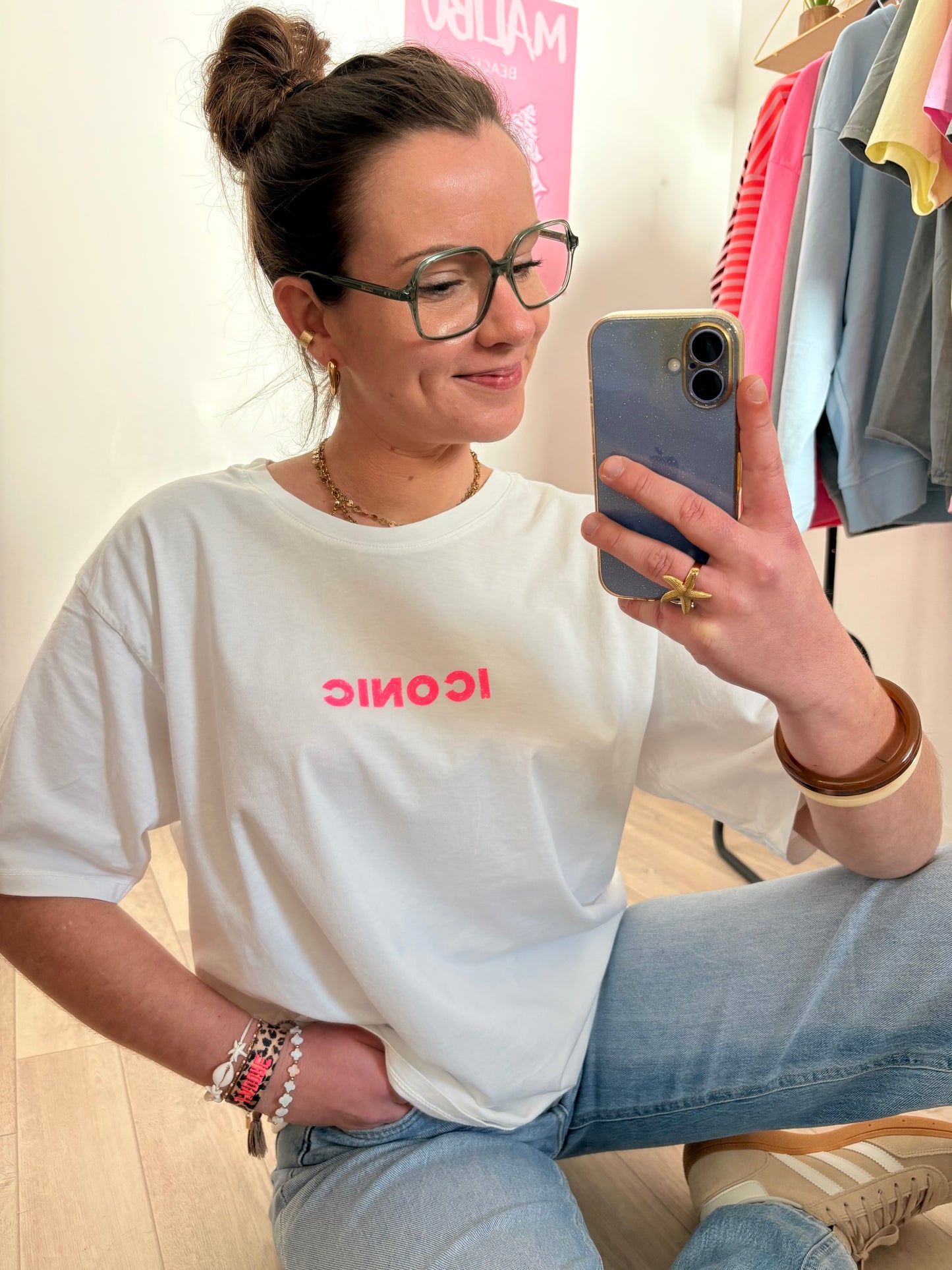 T-shirt Oversize Blanc 100% Coton "ICONIC" – Coupe Loose Taille Unique (34 au petit 42)