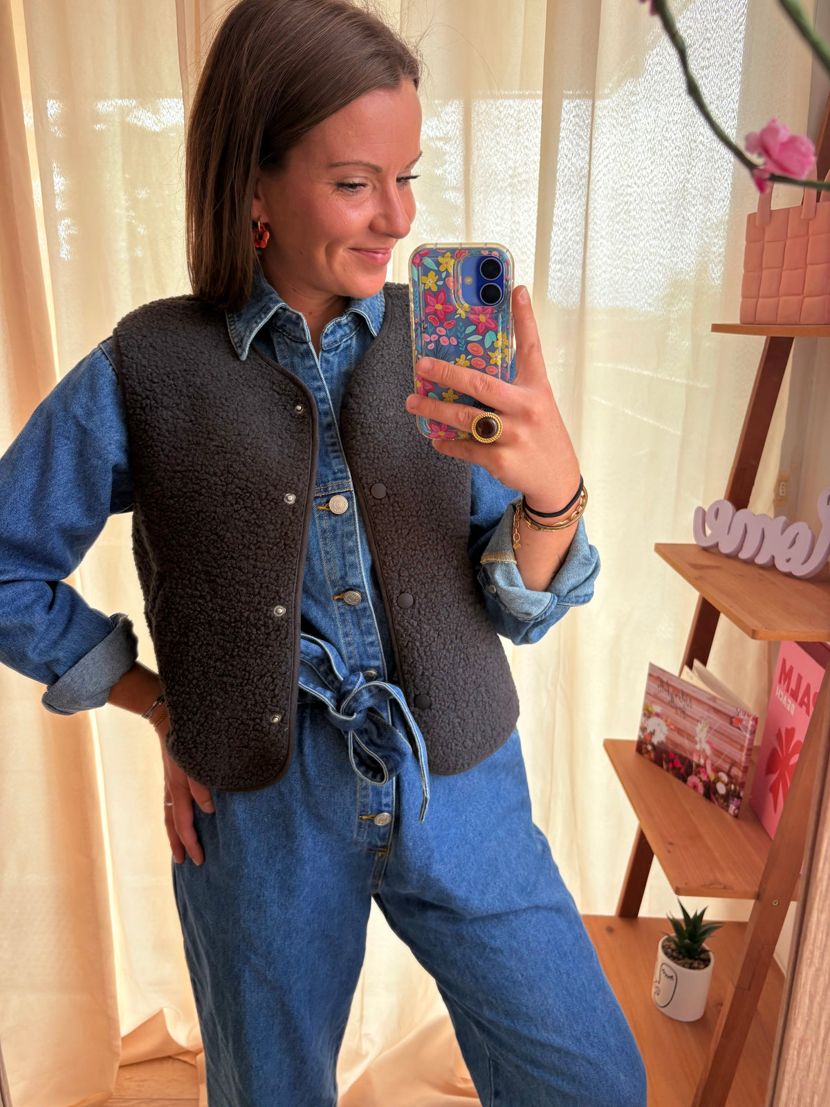 Gilet Sans Manche Sherpa Gris Foncé