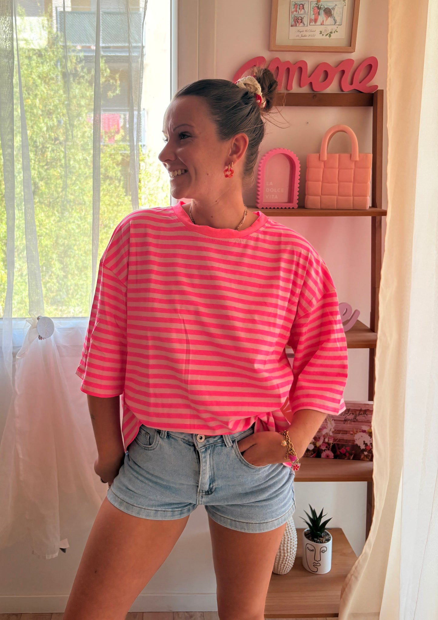 T-shirt marinière rose