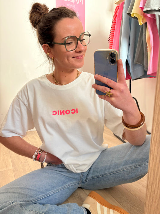 T-shirt Oversize Blanc 100% Coton "ICONIC" – Coupe Loose Taille Unique (34 au petit 42)