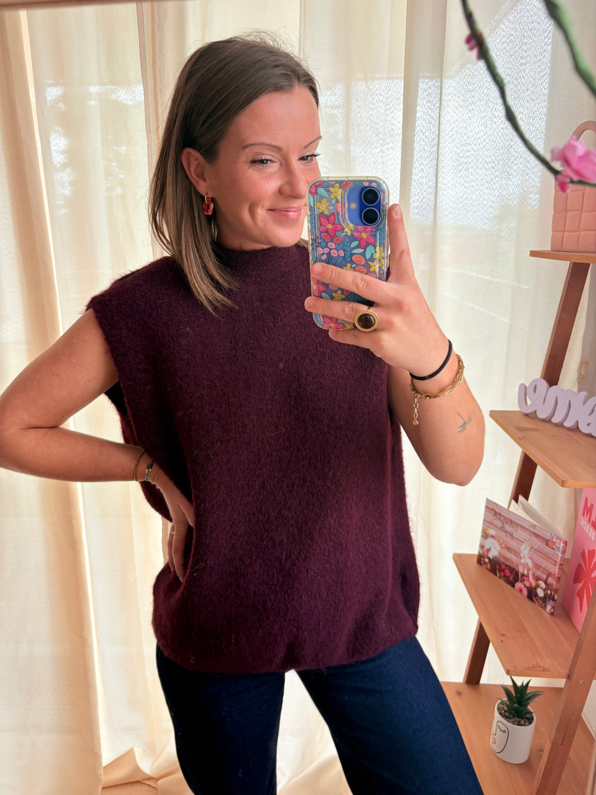 Pull Sans Manches Bordeaux dos Nu – Encolure à Nouer