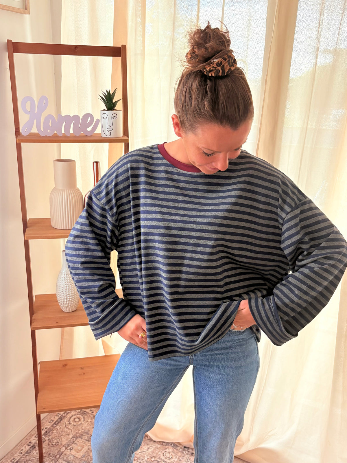 Marinière Gigi grise et bleu marine