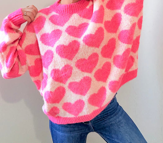 Pull coeur rose