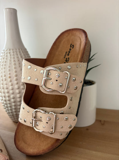Mules à double bride beige