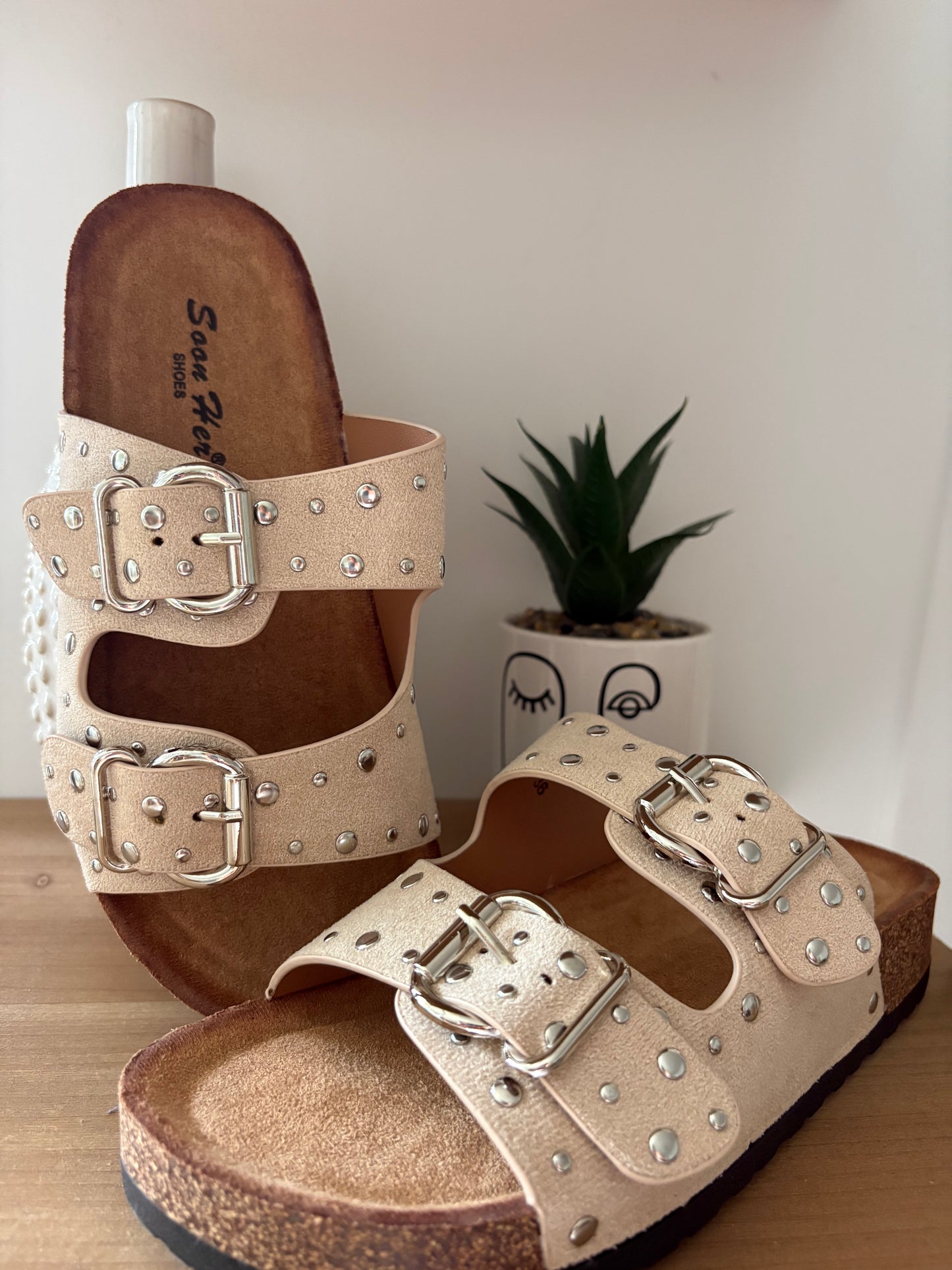 Mules à double bride beige